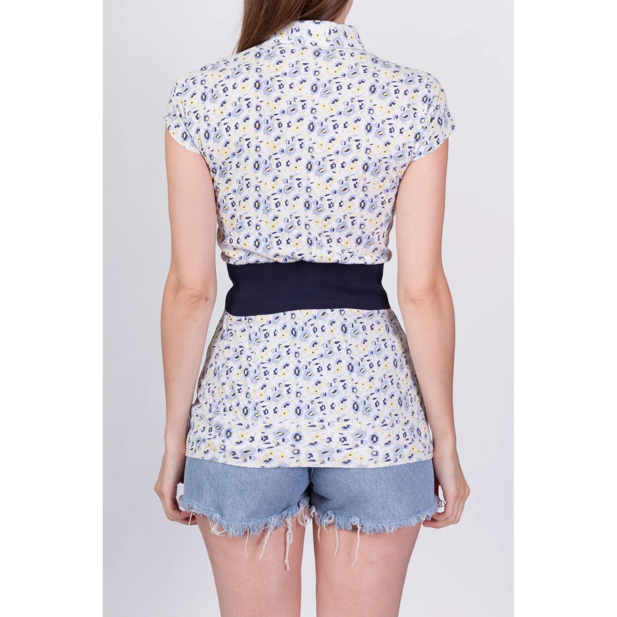 80s 90s Preppy Floral Polo Top - Extra Small