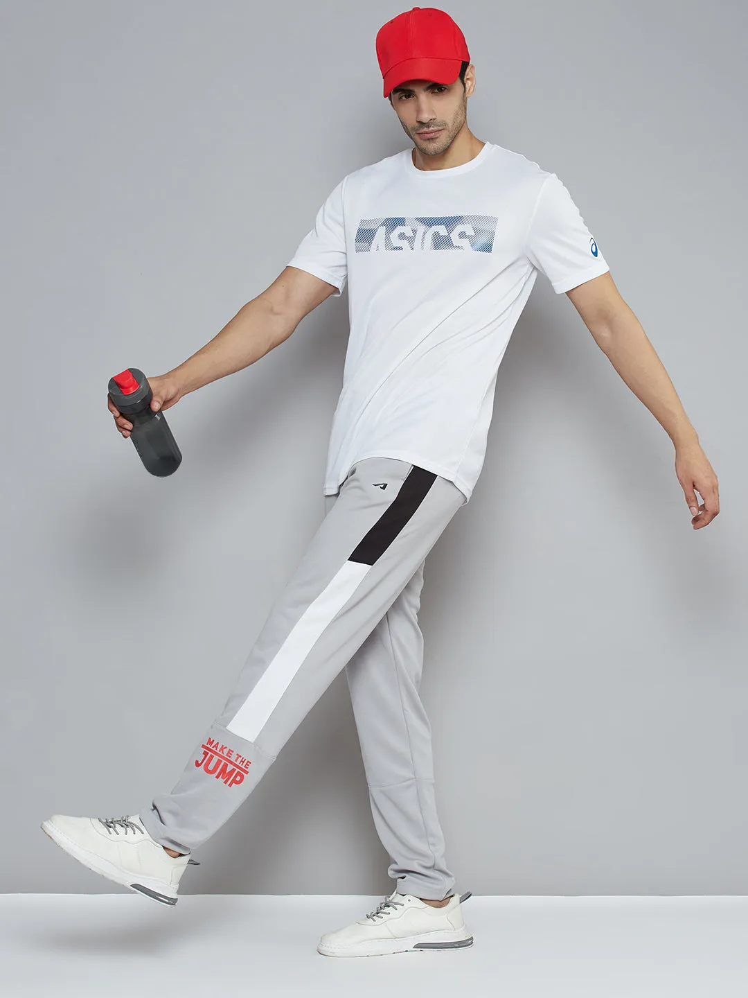 Alcis Men Grey Typography Print Slim Fit Running Track Pants