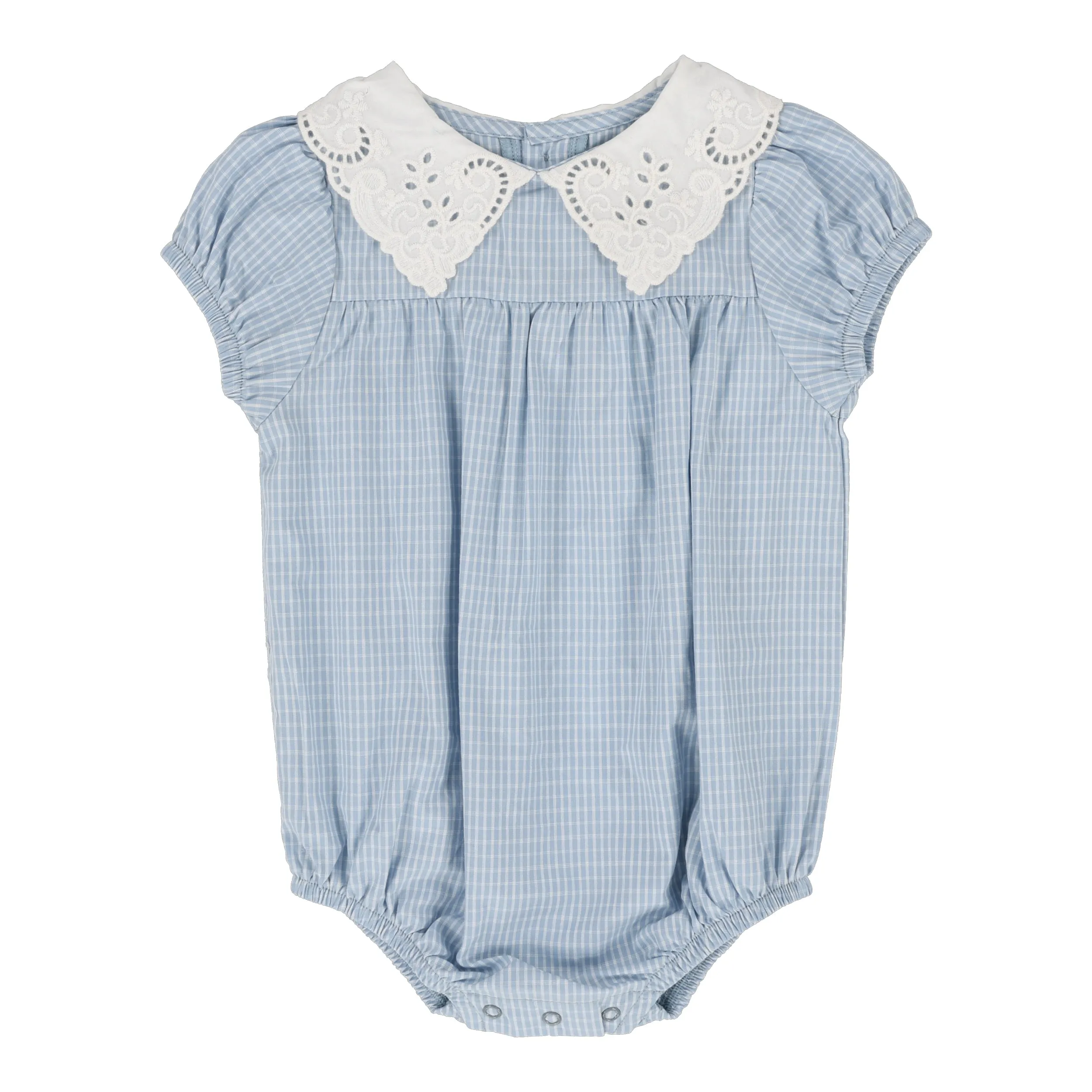 Analogie Windowpane Girls Romper - Light Blue
