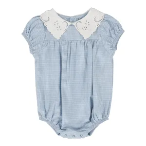 Analogie Windowpane Girls Romper - Light Blue