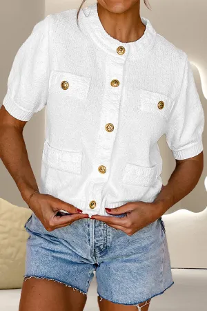 Autumn Button Up Round Neck Short Sleeve Knit Top