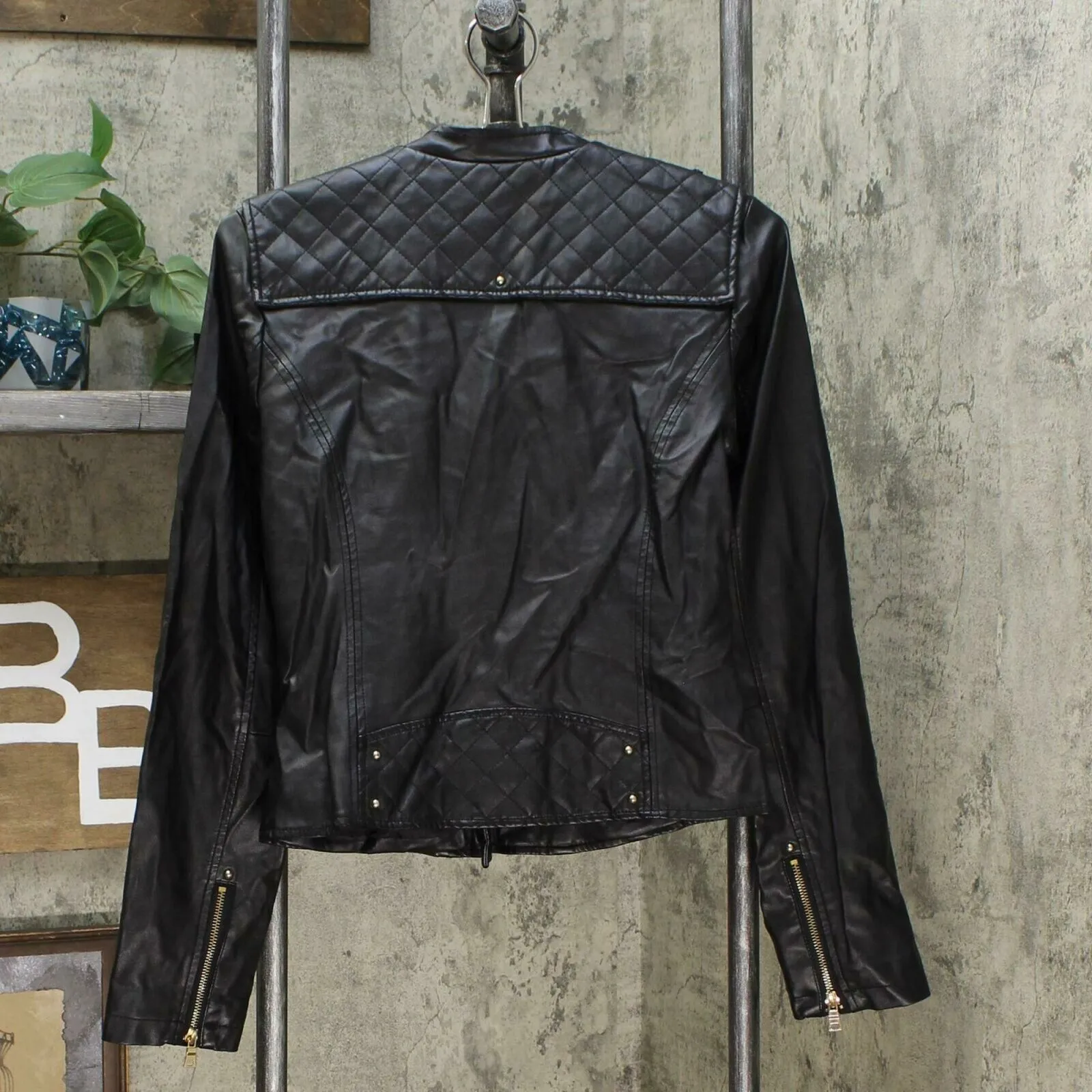 Bar III Women's Faux Leather Moto Jacket Black XS