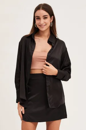Black Satin Long Sleeve Button Up Collared Shirt Black Satin Long Sleeve Button Up Collared Shirt