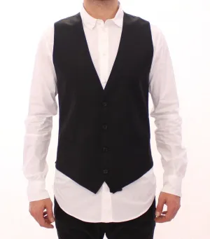 Black Striped Wool Single Breasted Vest
