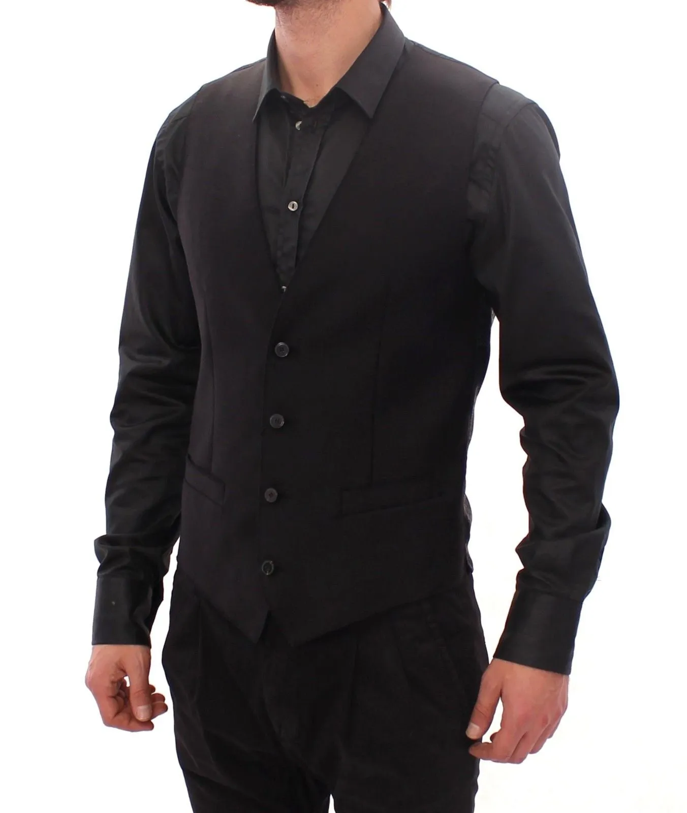 Black Wool Single Breasted Vest Gilet