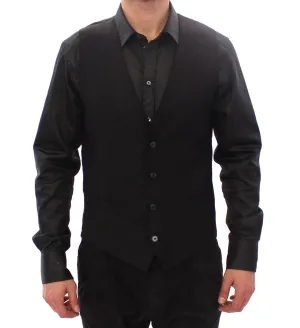 Black Wool Single Breasted Vest Gilet