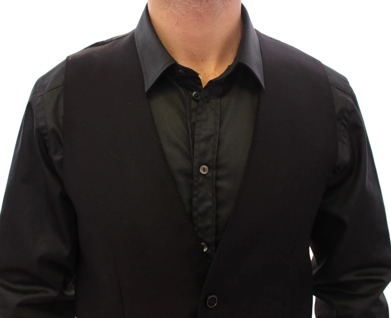 Black Wool Single Breasted Vest Gilet