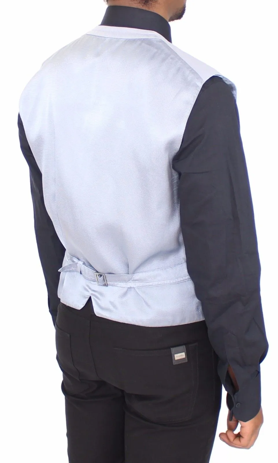 Blue Cotton Viscose Dress Vest Blazer