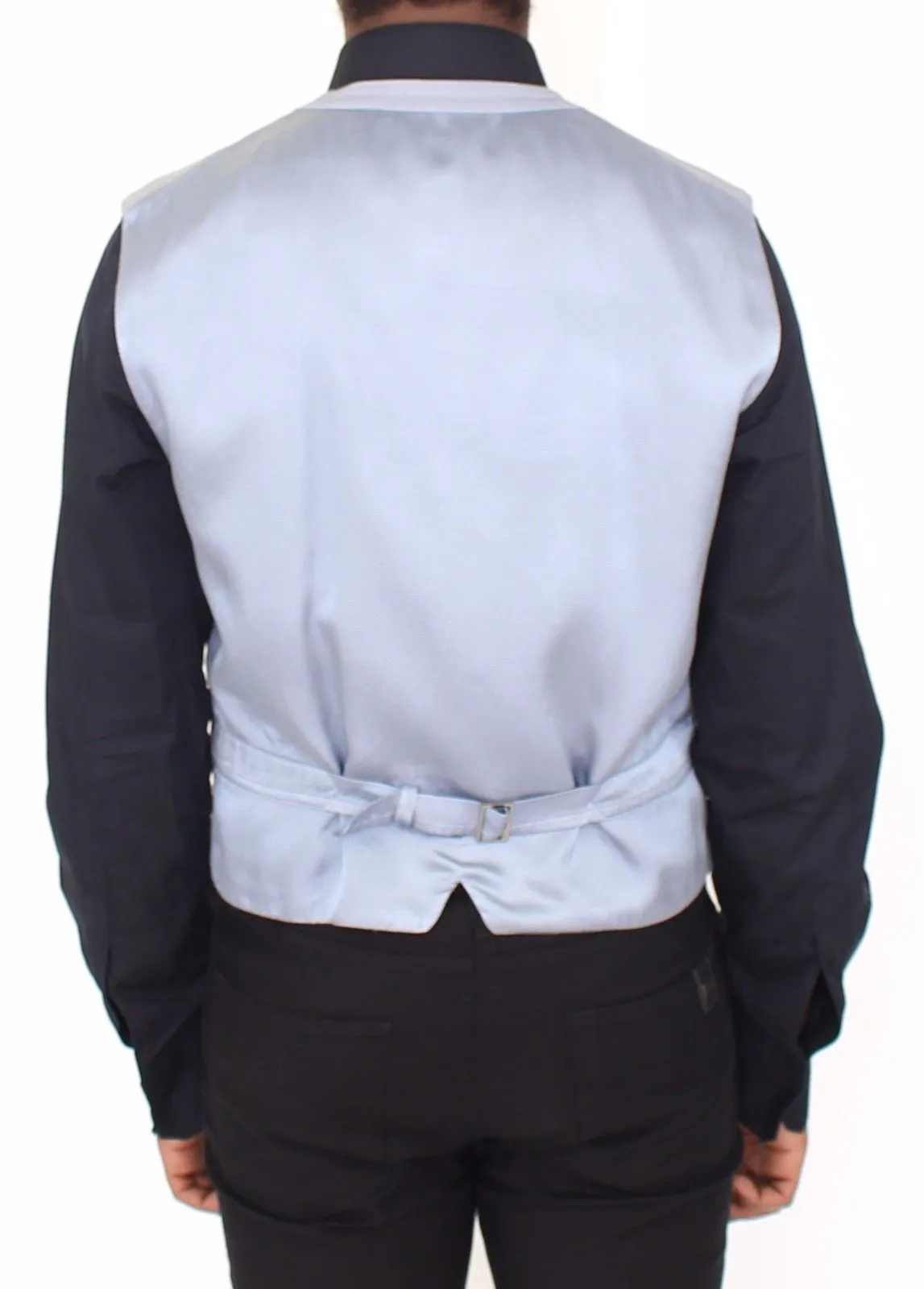 Blue Cotton Viscose Dress Vest Blazer