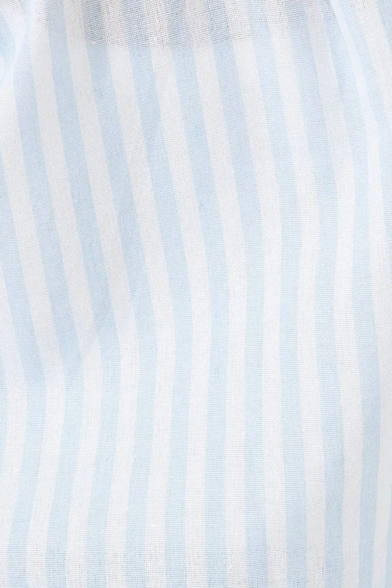 Blue Stripe Shirt Short Sleeve Collared Neck