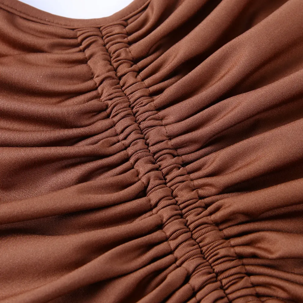 Brown Long Sleeve Deep V-Neck Solid Romper