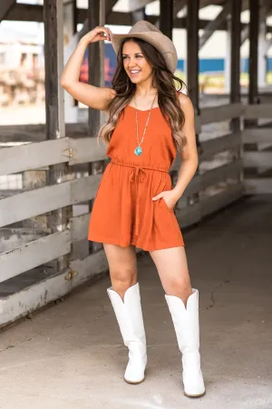 Burnt Orange Drawstring Waist Romper