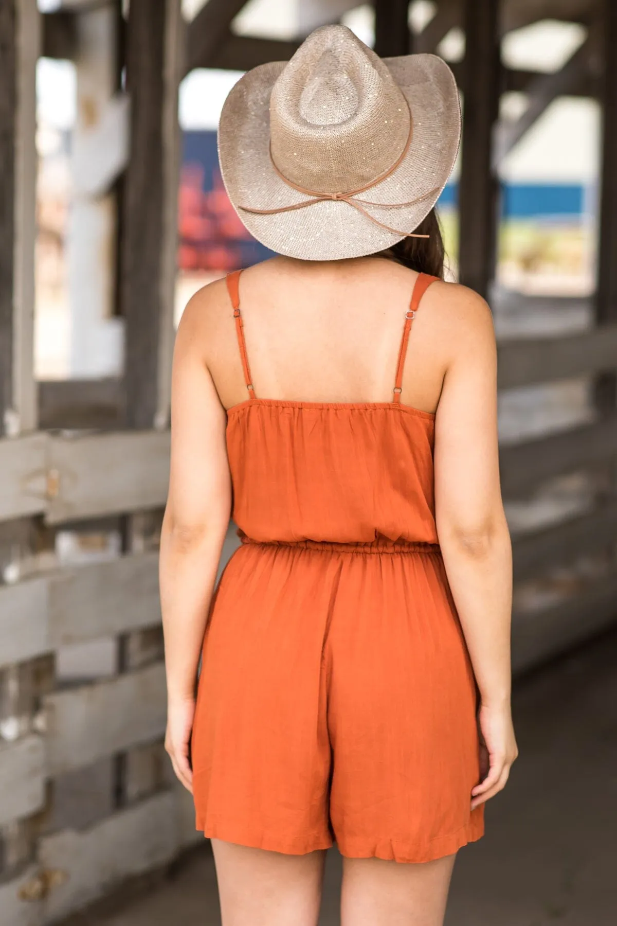 Burnt Orange Drawstring Waist Romper