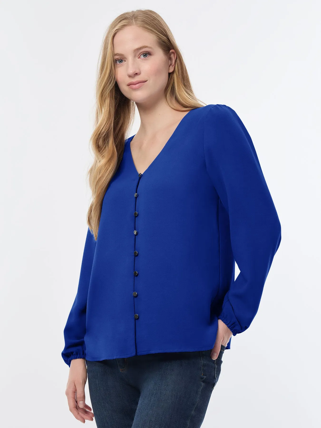 Button Front Blouse, Jasper Crepe