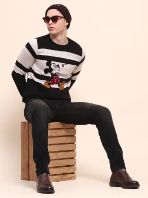 Camla Barcelona Striped Disney Printed Black Sweater