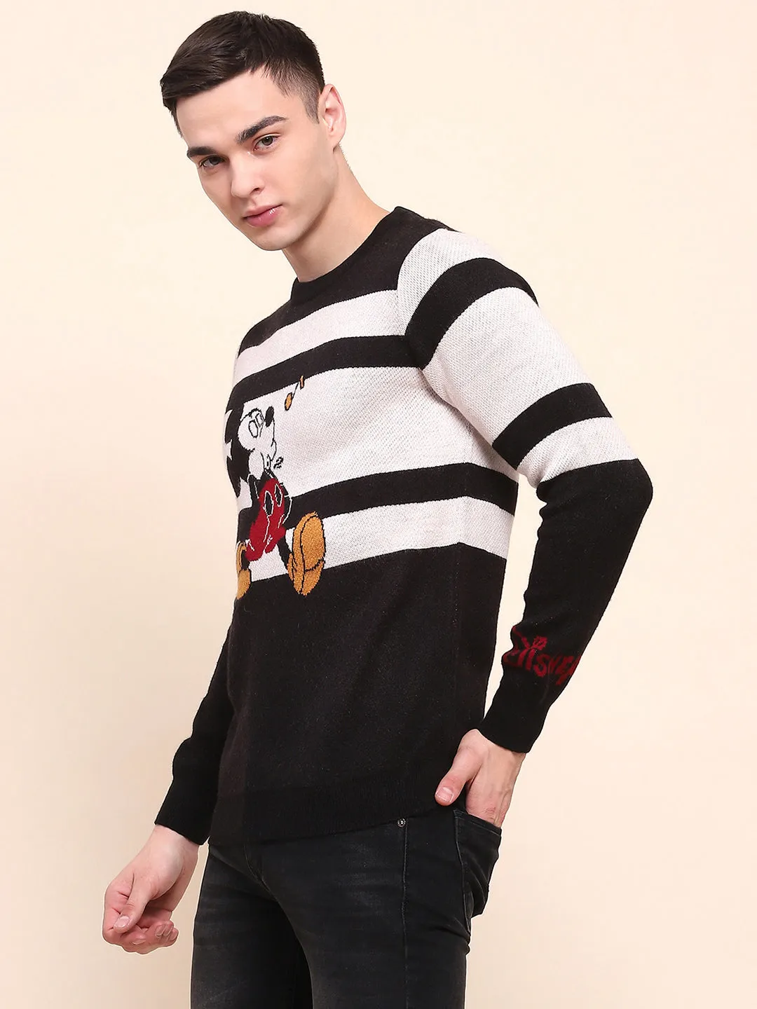 Camla Barcelona Striped Disney Printed Black Sweater