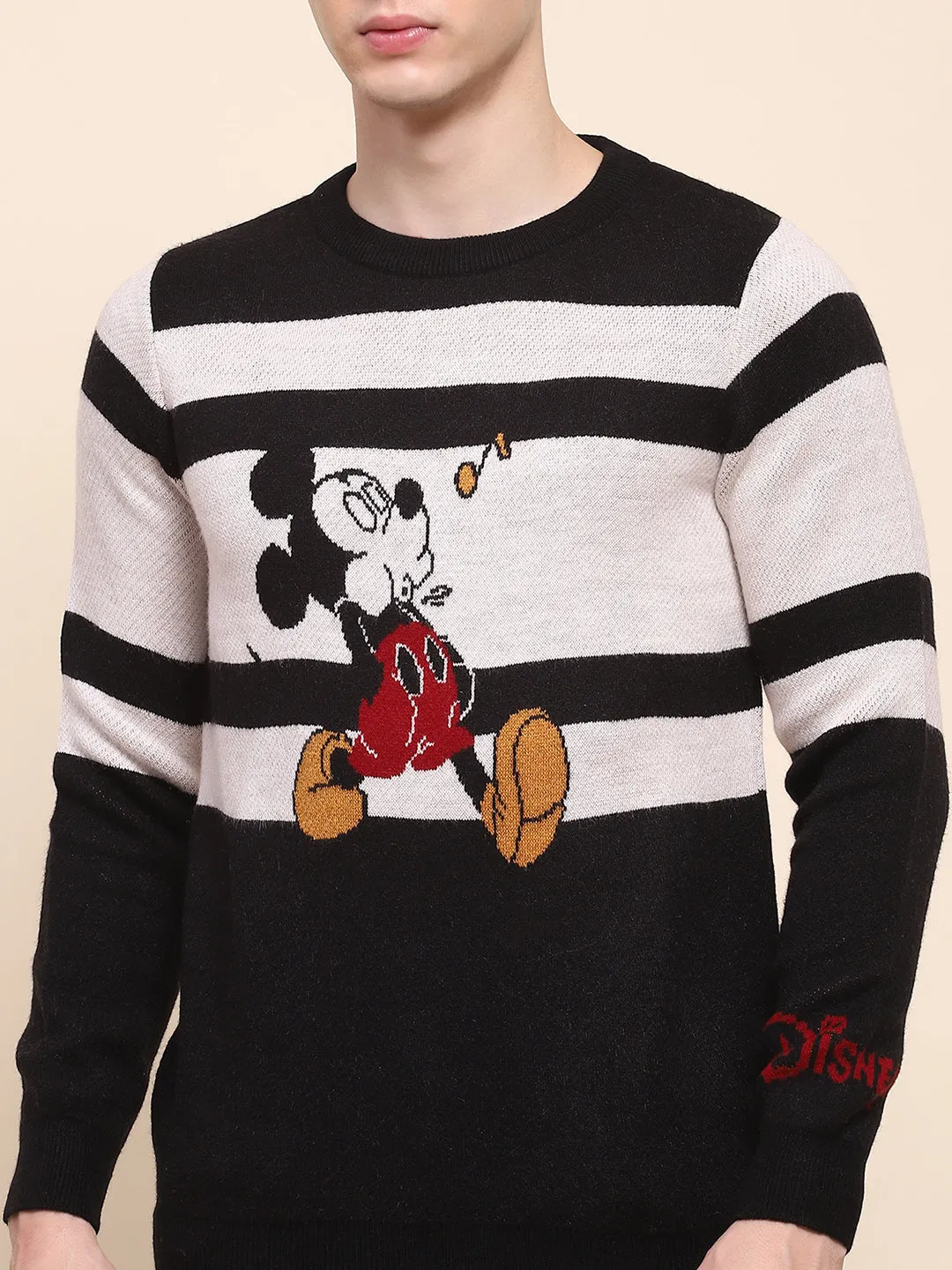 Camla Barcelona Striped Disney Printed Black Sweater