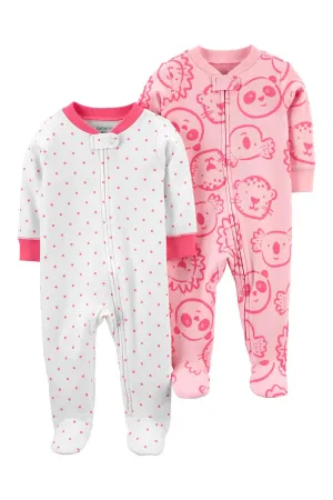 carter Baby Girl Animal Printed Long Sleeve Sleep&Play Rompers 2-Pack