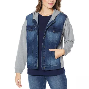 DG2 by Diane Gilman Womens French Terry Button Up Jean Jacket Midtone Blue M