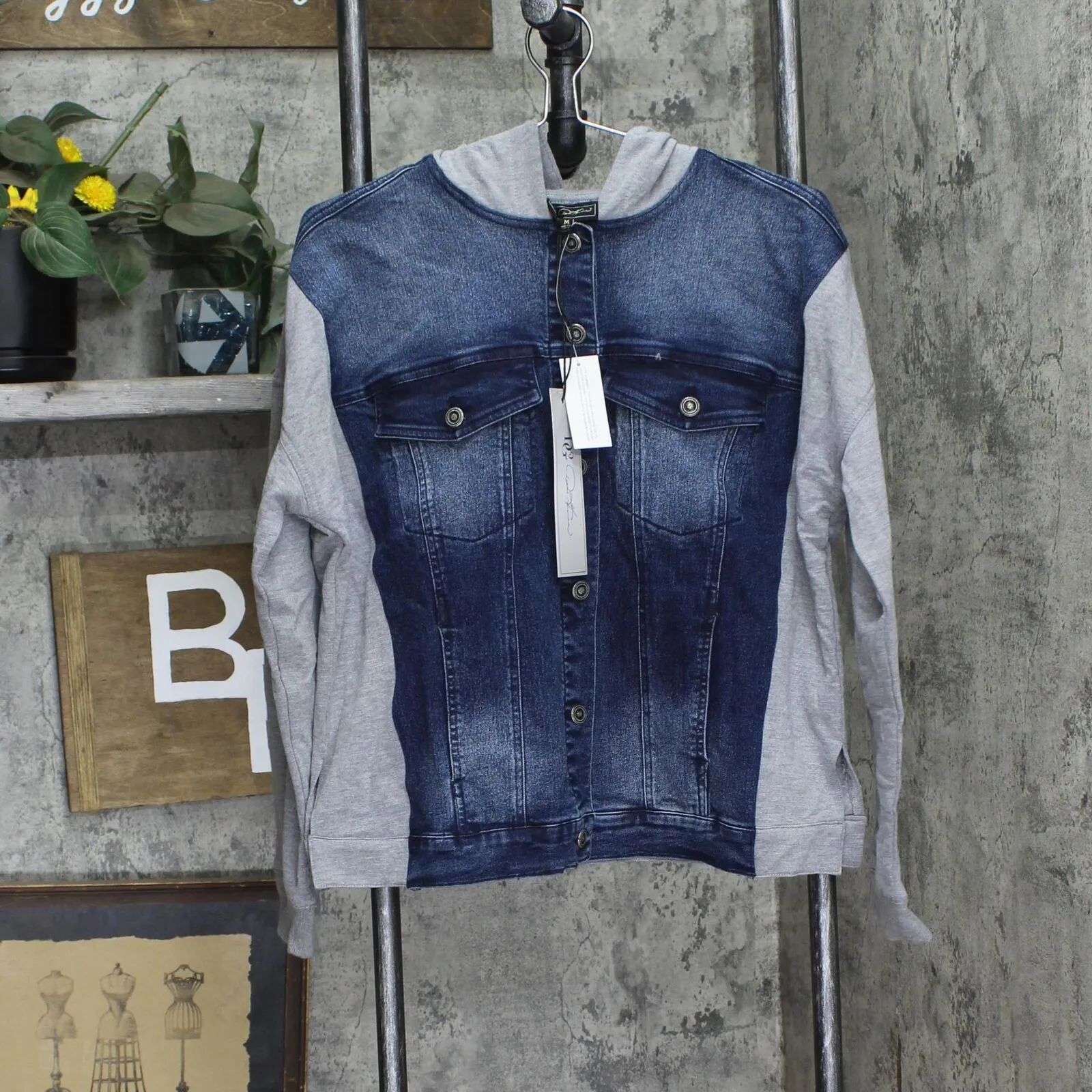 DG2 by Diane Gilman Womens French Terry Button Up Jean Jacket Midtone Blue M