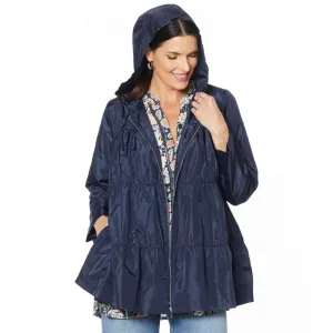 DG2 by Diane Gilman Women's Water-Resistant Hooded Tiered Raincoat
