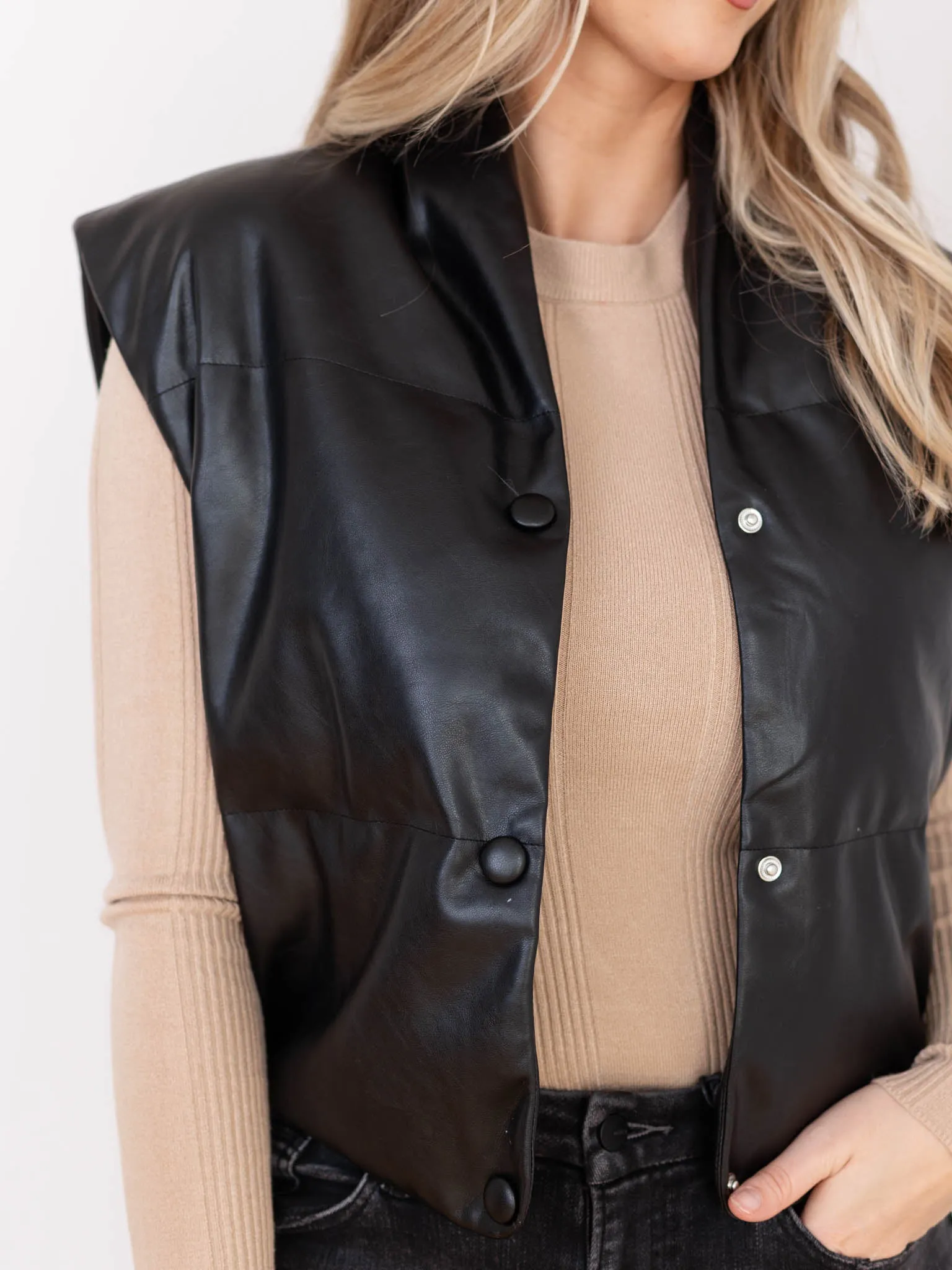 Elan Faux Leather High Collar Vest
