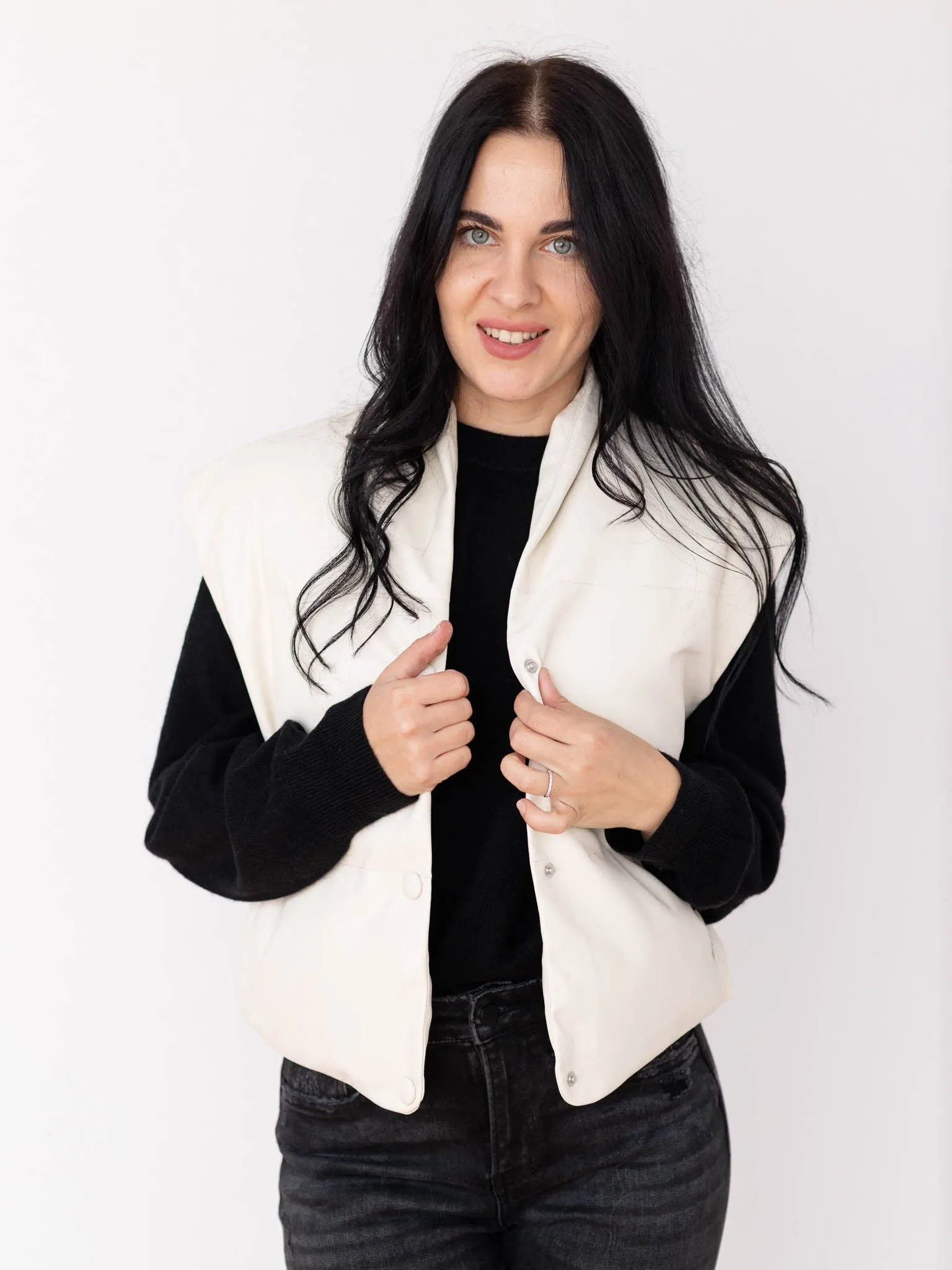 Elan Faux Leather High Collar Vest
