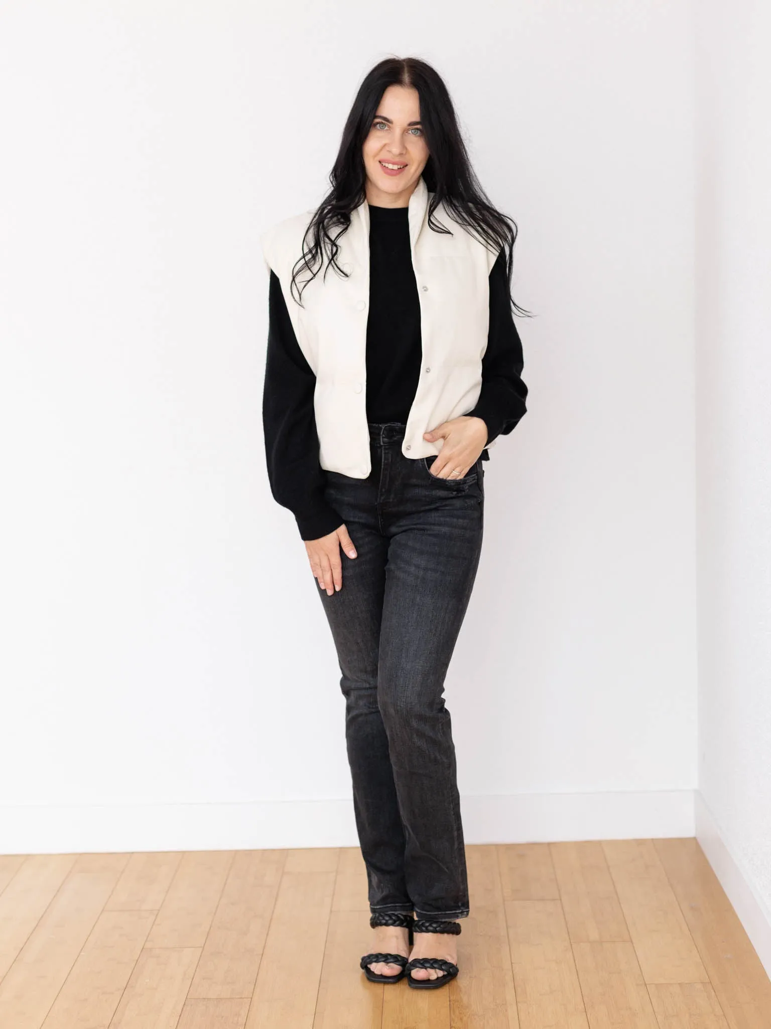 Elan Faux Leather High Collar Vest