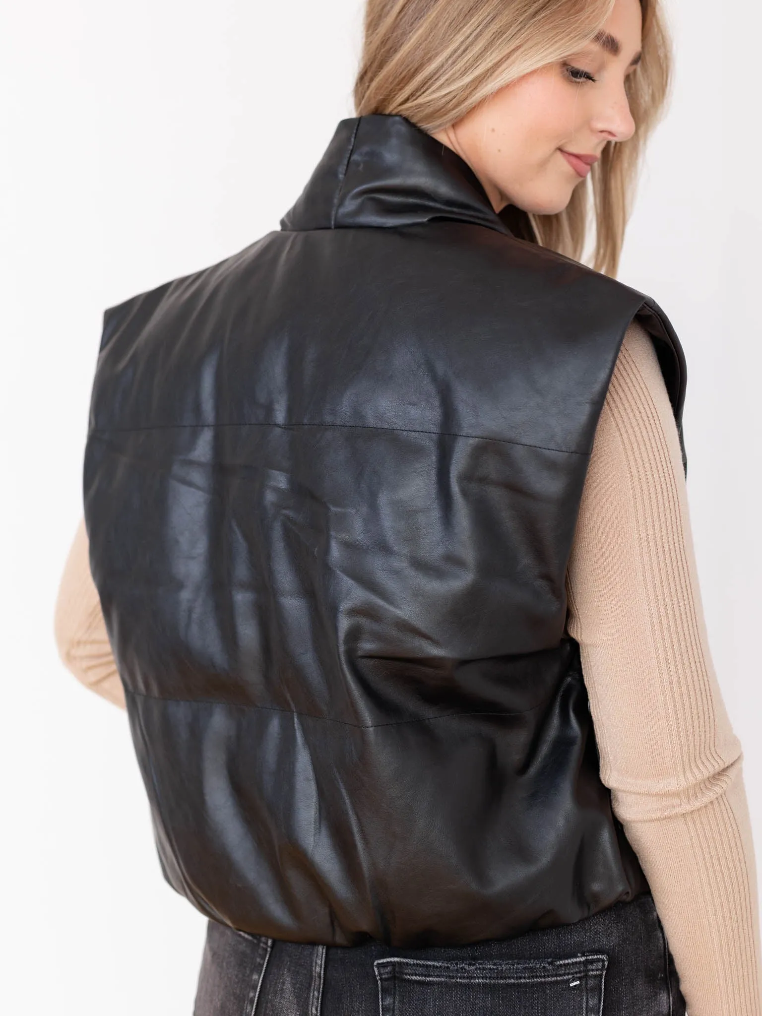 Elan Faux Leather High Collar Vest