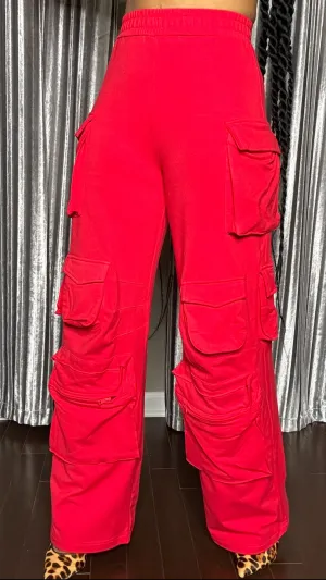 Emily Cargo Joggers (Red and Raspberry)