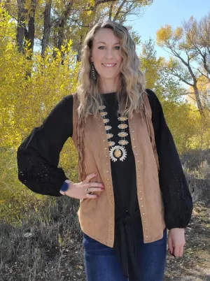 Faux Suede Fringed Vest