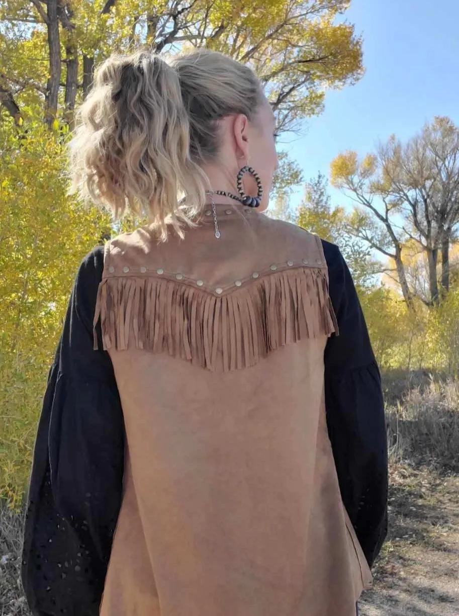 Faux Suede Fringed Vest