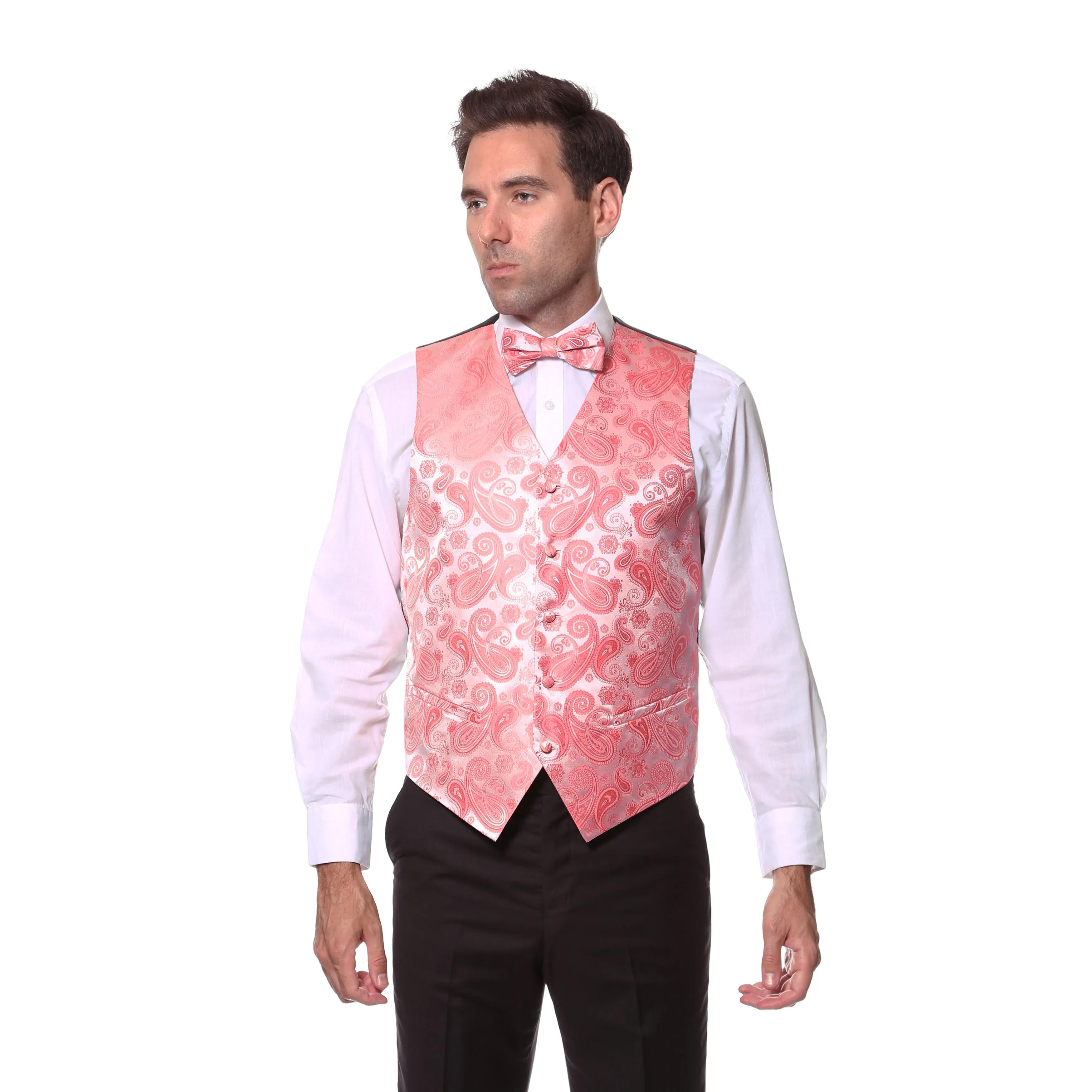 Ferrecci Mens Coral Paisley Wedding Prom Grad Choir Band 4pc Vest Set