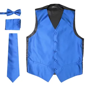 Ferrecci Mens Solid Royal Wedding Prom Grad Choir Band 4pc Vest Set