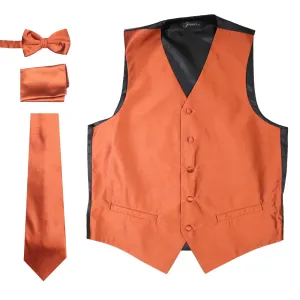 Ferrecci Mens Solid Rust Wedding Prom Grad Choir Band 4pc Vest Set