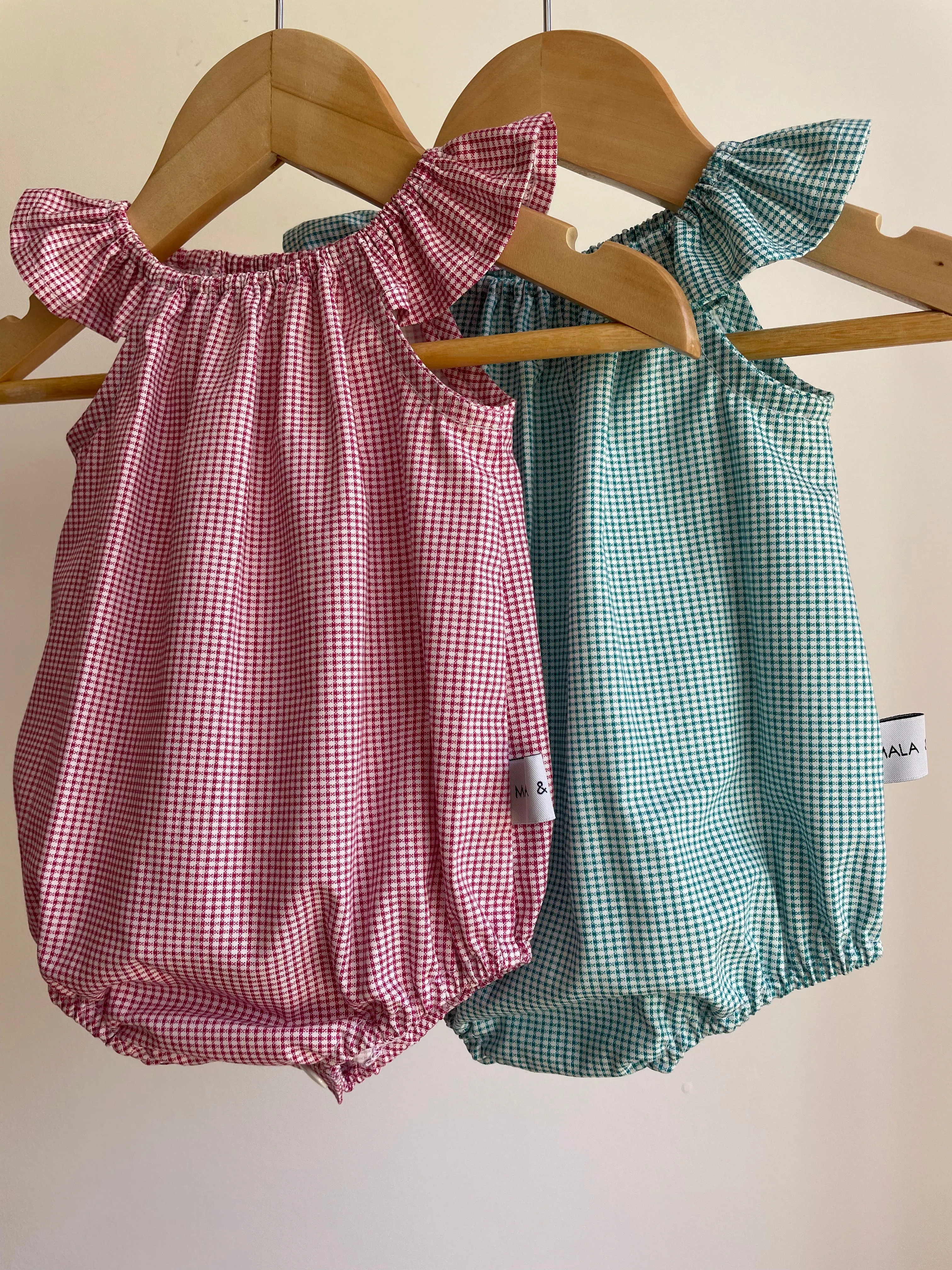 'Gingham' - Flutter Sleeve Rompers