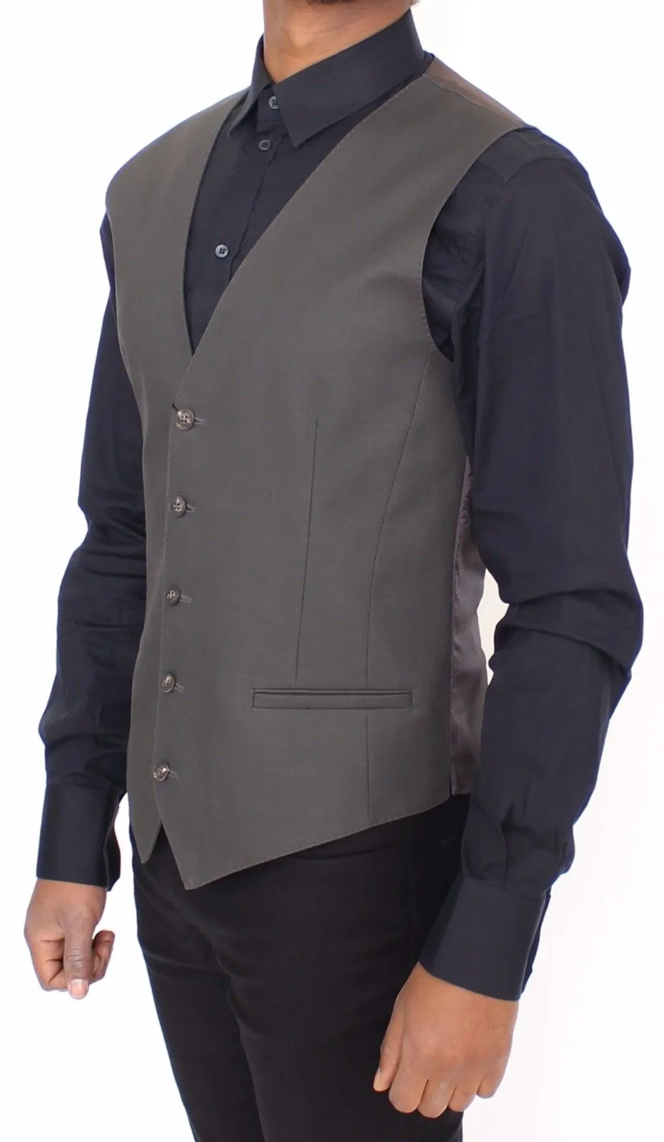 Gray Cotton Stretch Dress Vest Blazer
