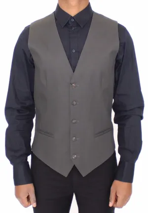 Gray Cotton Stretch Dress Vest Blazer