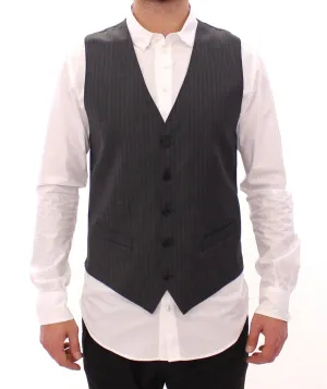 Gray Striped Wool Single Breasted Vest