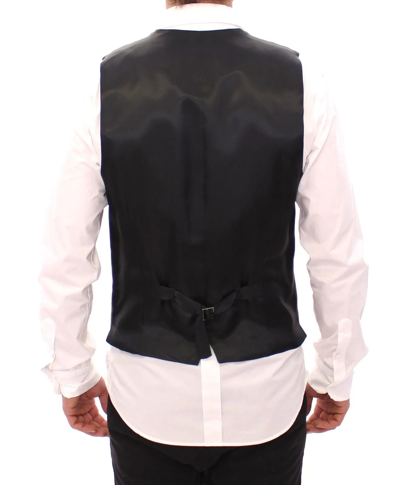 Gray Striped Wool Single Breasted Vest