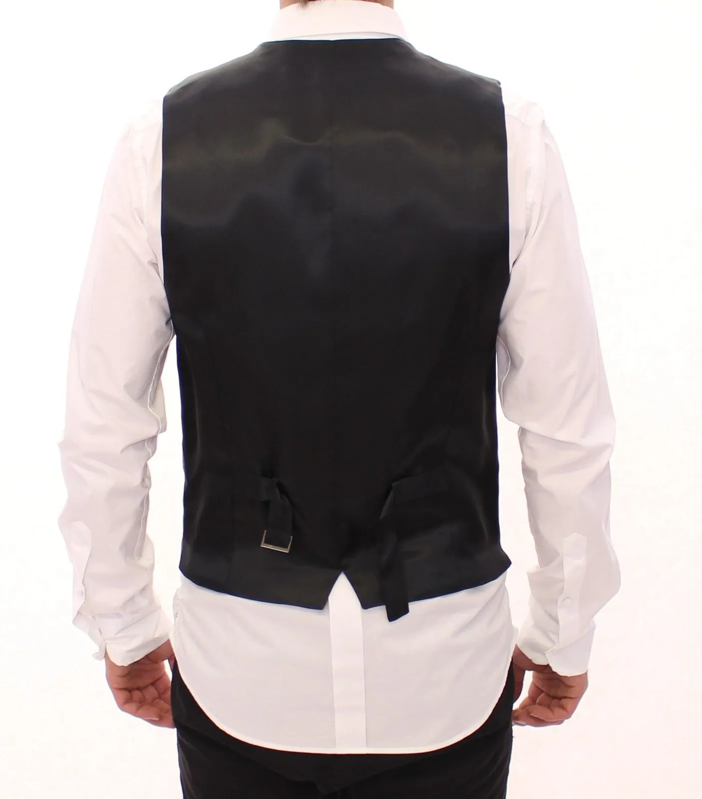 Gray Striped Wool Single Breasted Vest