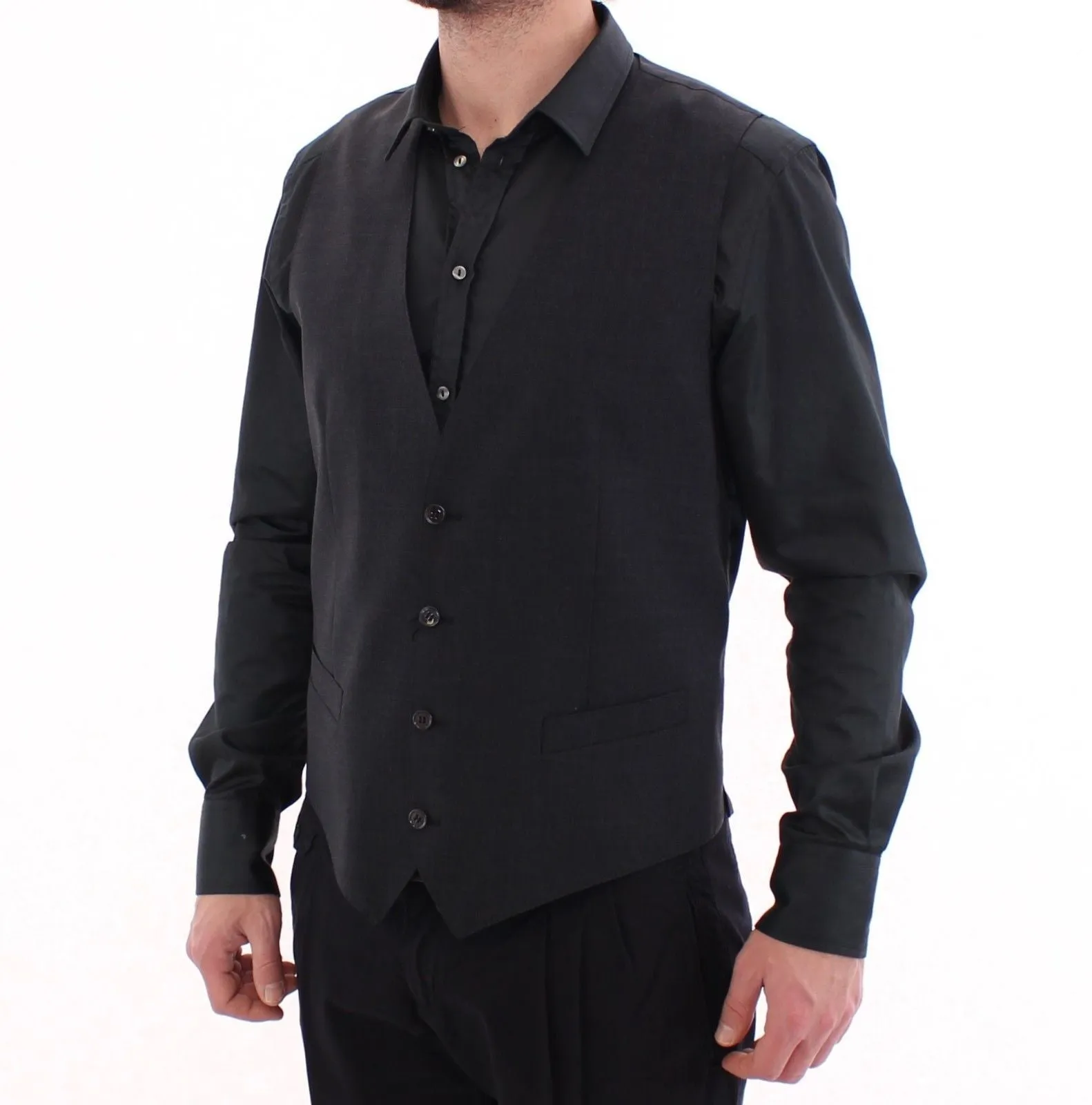 Gray Wool Mens Formal Dress Vest Gilet