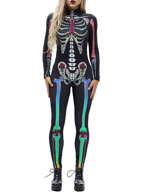 Halloween Skeleton Long Sleeve Jumpsuit