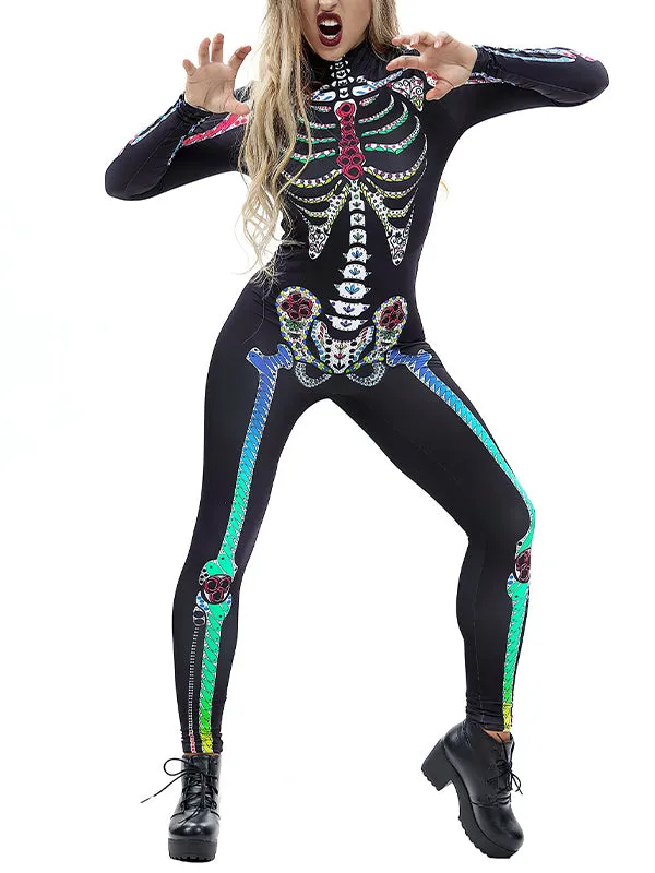 Halloween Skeleton Long Sleeve Jumpsuit