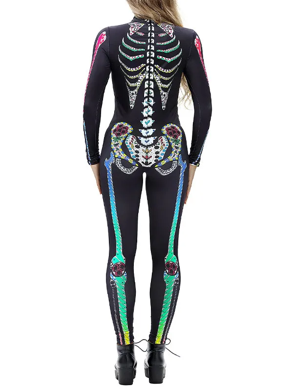 Halloween Skeleton Long Sleeve Jumpsuit