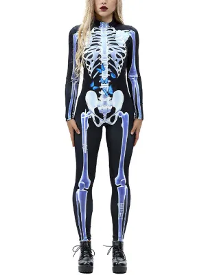 Halloween Skeleton Long Sleeve Jumpsuit