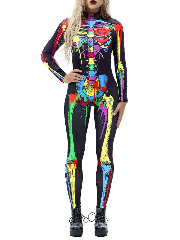 Halloween Skeleton Long Sleeve Jumpsuit