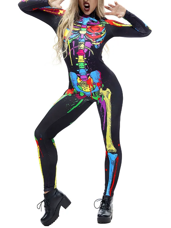 Halloween Skeleton Long Sleeve Jumpsuit