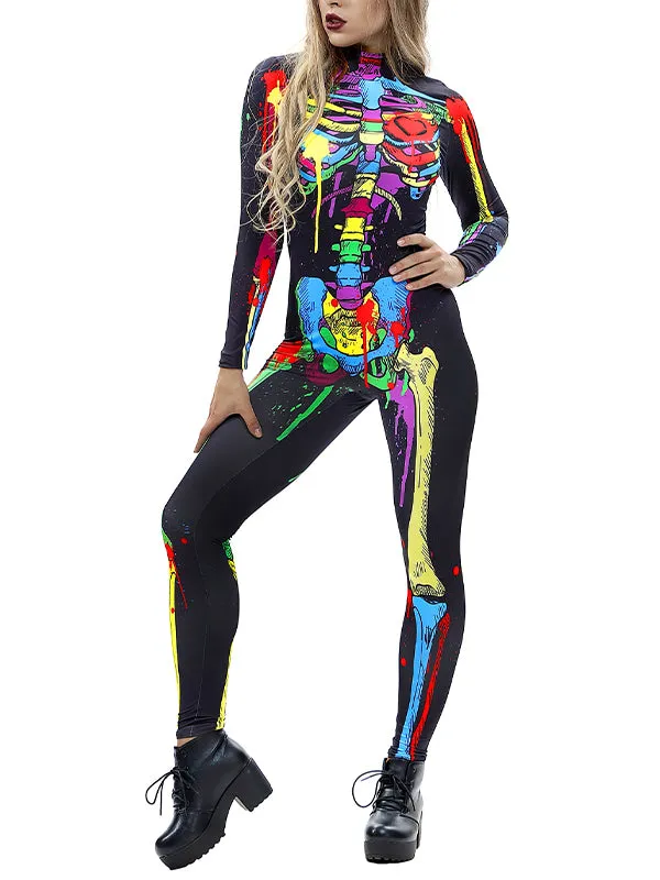 Halloween Skeleton Long Sleeve Jumpsuit