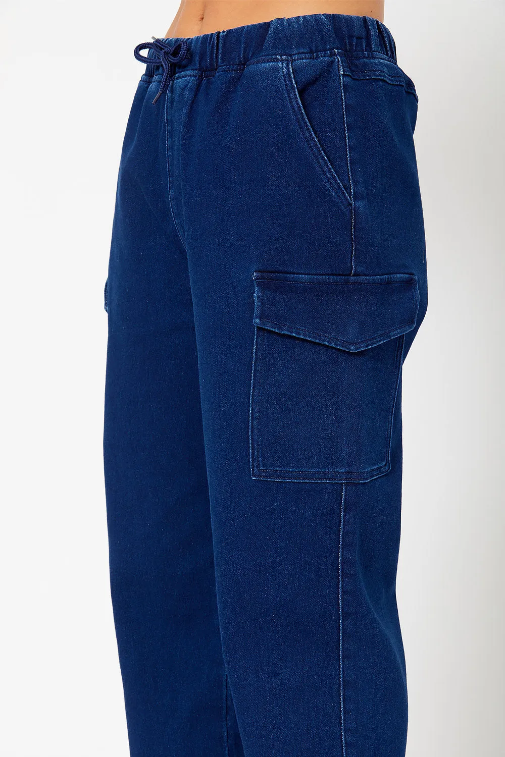 High-rise cotton knit cargo joggers